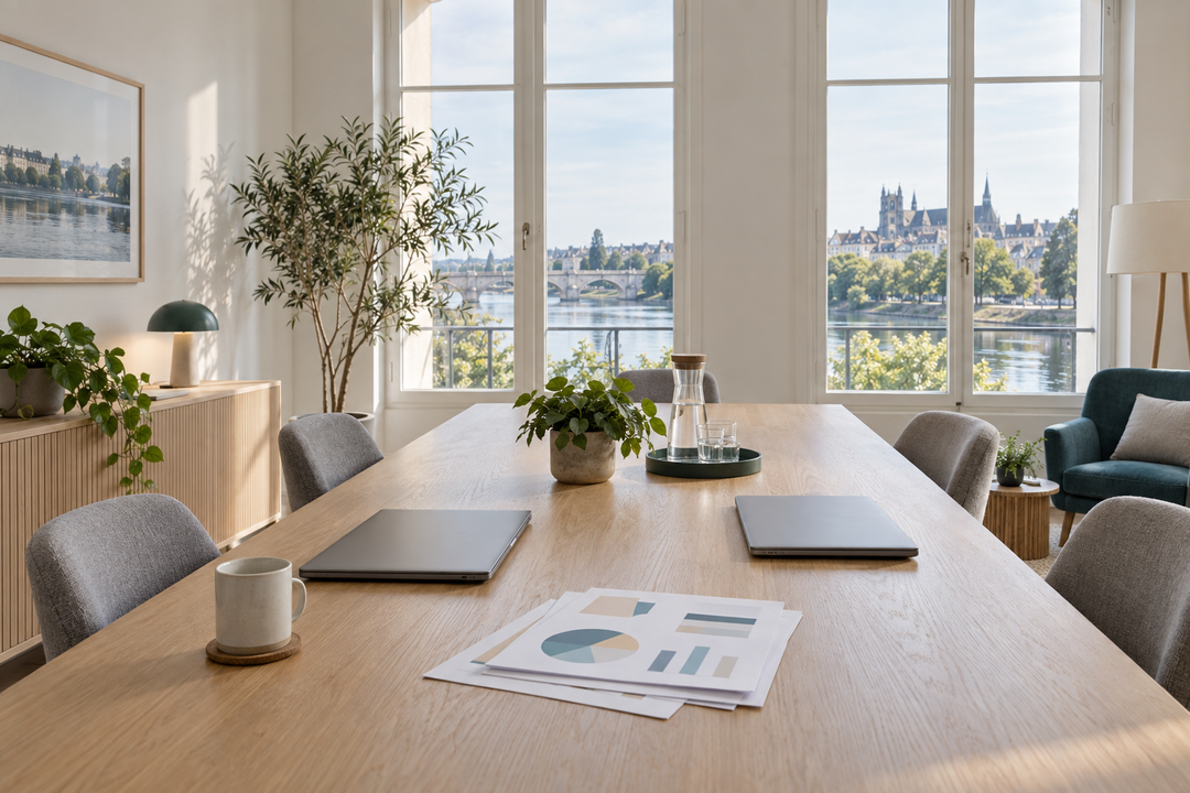 Bureaux du cabinet pres de la Loire, table et dossiers propres